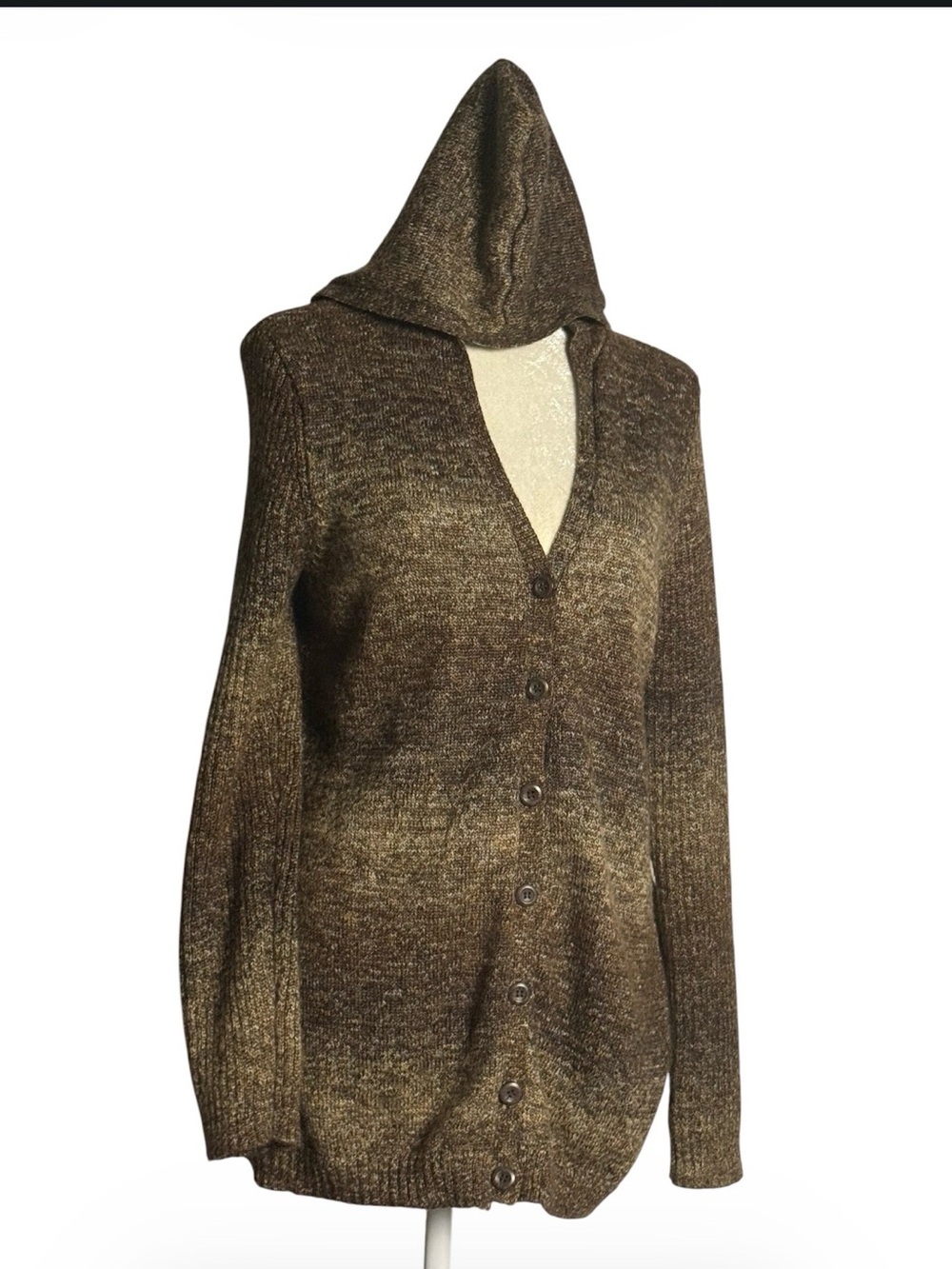 VTG inspired Knit Hooded Button-Front Cardigan-marled Brown BohemianY2k layering